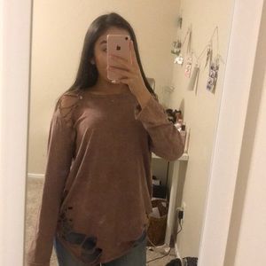 distressed long sleeve top